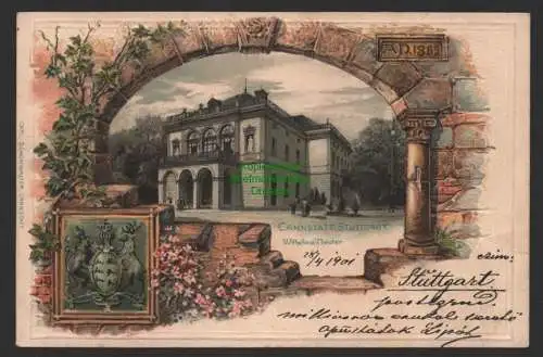 151956 Ansichtskarte Cannstadt Stuttgart 1901 Präge Litho Wappem Wilhelma Theater