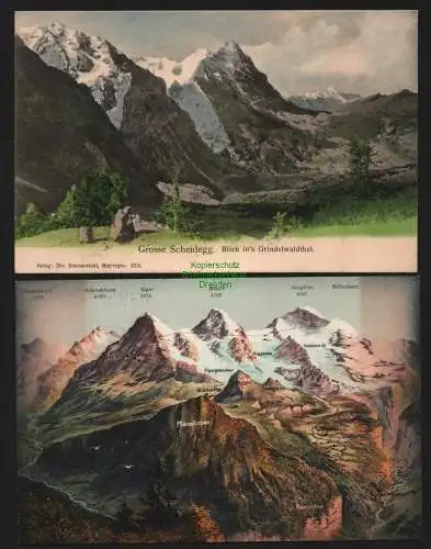 149853 2 Ansichtskarte Große Scheidegg Blick ins Grindelwaldtal um 1900 Jungfraubahn u 1910