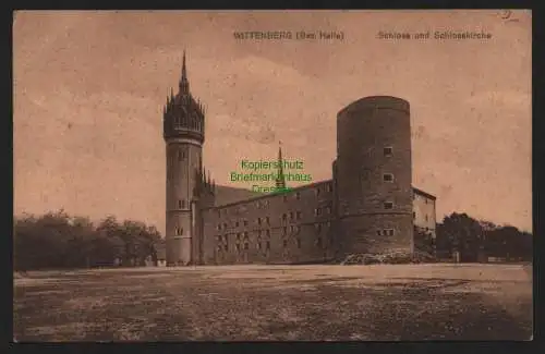 149917 Ansichtskarte Wittenberg Bez. Halle Schloss und Schlosskirche 1916 Bahnpost Aschersl