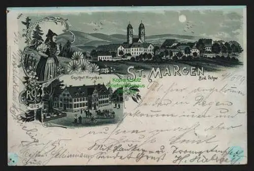 149779 Ansichtskarte St. Märgen Litho 1899 Gasthof Hirschen Bad. Schwarzwald