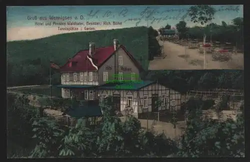 149770 Ansichtskarte Wennigsen Deister Hotel Pension Waldkater Tennisplätze Garten 1912