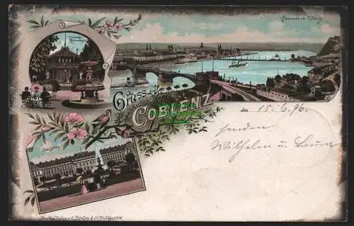 149938 AK Koblenz Coblenz Litho 1896 Trinkhalle Rheinanlagen