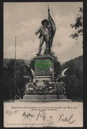 149889 Ansichtskarte Bergisel Berg Isel Innsbruck 1905 Andreas Hofer Denkmal