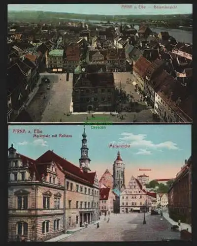 149852 2 Ansichtskarte Pirna Elbe Markt Rathaus um 1910 Marienkirche