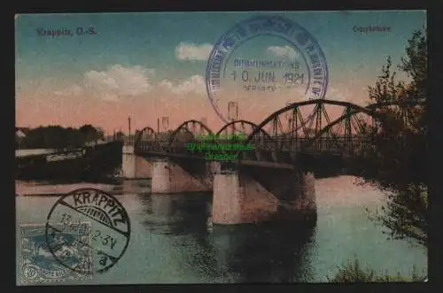 148526 Ansichtskarte Krapkowice Krappitz Kr. Oppeln 1920 Oderbrücke