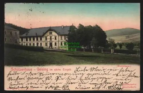 147988 Ansichtskarte Geising Schützenhaus Restaurant Gotthelf Patzig 1903 Bahnpost - Mügeln