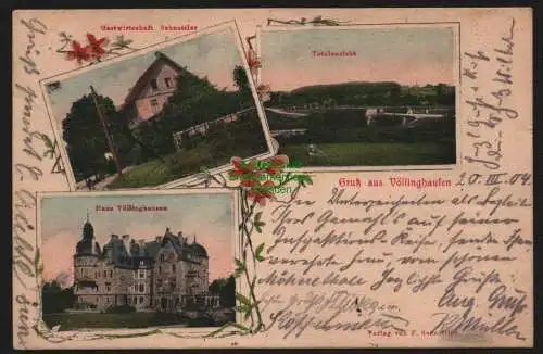 148100 Ansichtskarte Völlinghausen an der Möhne 1904 Gastwirtschaft Schnettler Bahnpost