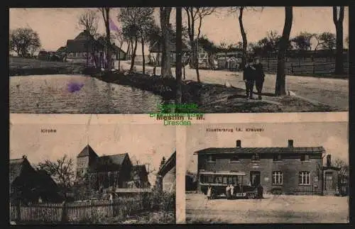 148023 Ansichtskarte Mestlin i. M. Kirche Teich Dorfstraße Gaststätte Klosterkrug 1912