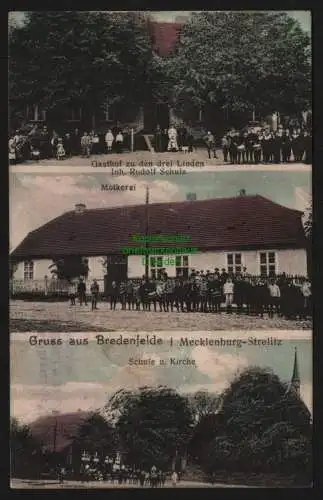 148024 Ansichtskarte Bredenfelde i Mecklenburg-Strelitz 1911 Gasthof Molkerei Schule Kirche