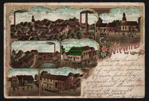 148255 Ansichtskarte Niewitz bei Lübben Spreewald 1903 Litho Gasthof Dampfziegelei Schule