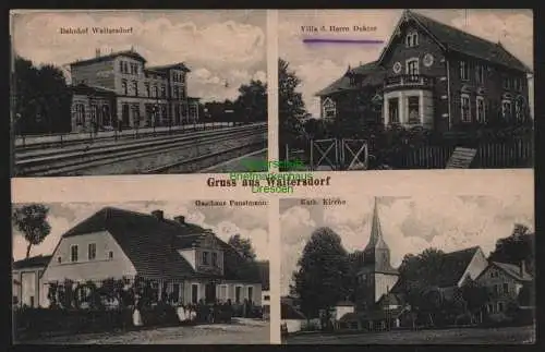 147905 AK Waltersdorf Schlesien Bahnof Villa Gasthaus Faustmann Kath Kirche 1921