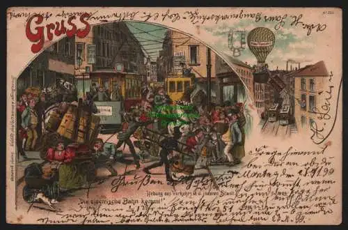 148116 Ansichtskarte Cassel 1900 Litho Die electrische Bahn kommt Bruno Bürger & Ottillie