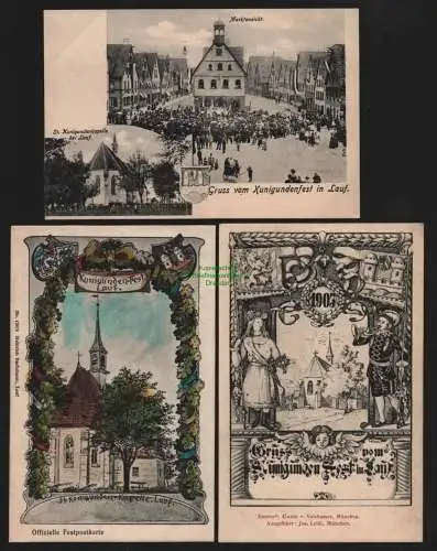 148000 3 AK Lauf Bayern Kunigundenfest Markt Festpostkarte 1903