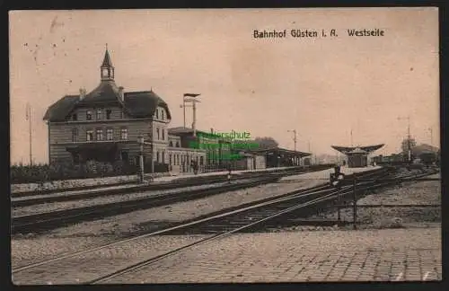 148149 Ansichtskarte Güsten i. A. Bahnhof Westseite Gleisseite 1914 Hinselmann Bahnhofswirt