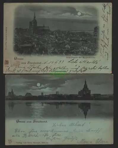 144736 2 Ansichtskarte Stralsund Mondscheinkarte 1899