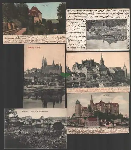 144908 6 Ansichtskarte Meissen 1904 Schloss Siebeneichen 1906 Neue Realschule 1907