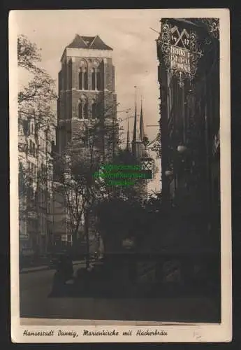 144584 Ansichtskarte Danzig Marienkirche mit Hackerbräu 1941 Feldpost Fotokarte