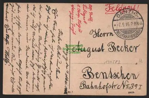 144583 AK Danzig Holzmarkt und Kriegerdenkmal 1916 Feldpost