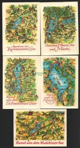 144565 5 Ansichtskarte Rund um den Malchiner See 1980 Kummerower See Schweriner See Müritz