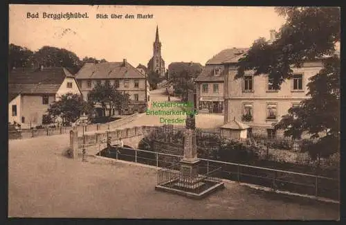 144498 Ansichtskarte Bad Bergießhübel 1927 Blick über den Markt Brücke Postmeilensäule