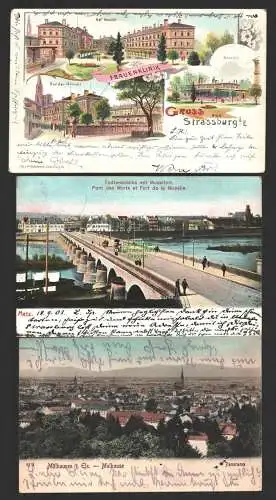 144400 3 AK Strassburg i. Els. Litho Frauenklinik 1903 Todtenbrücke m. Moselfort