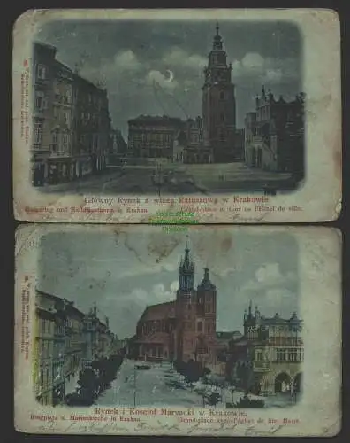 144408 2 Ansichtskarte Krakau Hauptmarkt Rynek Glowny Marienkirche Ringplatz 1899