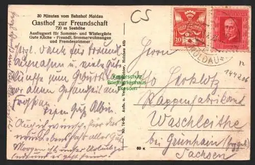 144206 AK Moldava Moldau i. Erzgebirge 1925 Gasthof zur Freundschaft