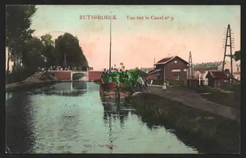 144458 Ansichtskarte Ruisbroek Ruysbroeck Ruysbroek 1915 Kanal Brücke Schiff Bahnpost Brüss