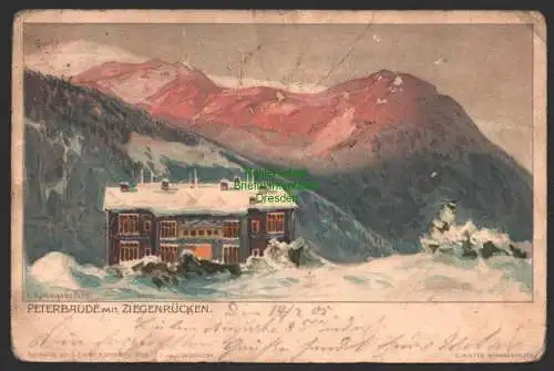 144406 AK Litho Riesengebirge 1905 Peterbaude mit Ziegenrücken