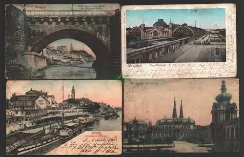 144428 4 Ansichtskarte Dresden Hauptbahnhof 1903 Zwinger Bogen der Augustusbrücke Ital.