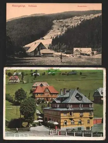 144094 2 Ansichtskarte Grossaupa Velka Upa Riesengebirge Kreuzschenke um 1910 RAD HOTEL