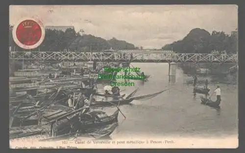 141943 Ansichtskarte Saigon Cochinchina 1905 Verneville-Kanal und Metallbrücke Penom Penh