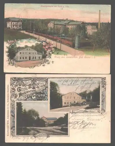 141630 2 Ansichtskarte Bad Grüna Park Villa Restaurant 1907 Sanatorium 1903