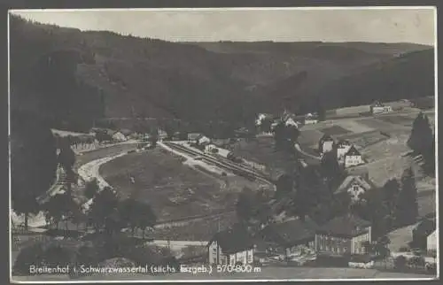 141796 AK Breitenhof i. Schwarzwassertal Sächs. Erzgebirge Blick auf den Bahnhof