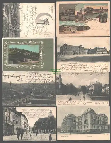 141889 8 Ansichtskarte Würzburg Käppele 1901 Hofpromenade Universität Residenz Litho Brücke