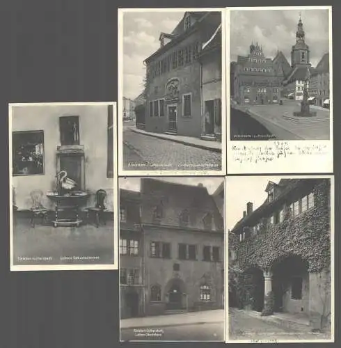 141711 5 Ansichtskarte Eisleben Lutherstadt Markkt Rathaus Geburtshaus Geburtszimmer 1934