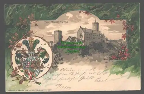 141902 Ansichtskarte Wappenprägekarte Die Wartburg Eisenach 1902