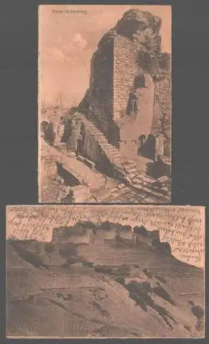 141743 2 AK Ruine Hohenburg 1914 1x Zensur Oberstein geprüft und zu befördern