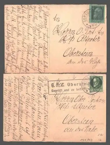 141743 2 AK Ruine Hohenburg 1914 1x Zensur Oberstein geprüft und zu befördern