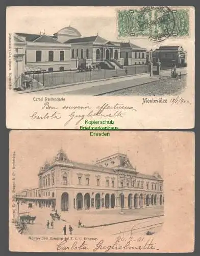 141956 2 AK Montevideo Uruguay Carcel Penitenciaria 1902 Estacion del F. C. C.