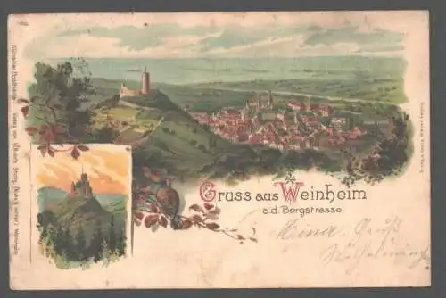 141817 AK Weinheim an der Bergstraße Litho 1898 Fuchs`sche Mühle