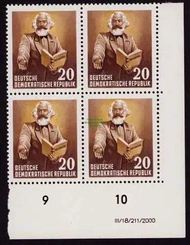 DDR DV 3597 348 DV im Viererblock ** 70. Todestag von Karl Marx 1953