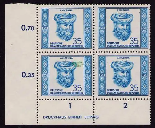 DDR DV 3583 314 DZ im VB Viererblock  ** Persönlichkeiten Avicenna  1952