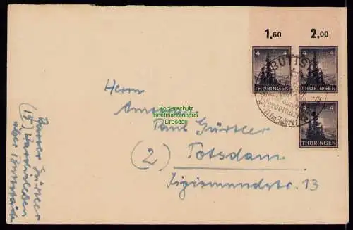 B18689 Brief SBZ Thüringen Buttstädt 30.1.46 1946 3x 93 MeF nach Potsdam