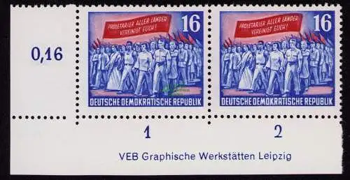 DDR DV 3594 347 DZ ** 70. Todestag von Karl Marx 1953 beschädigtes "p" Leipzig