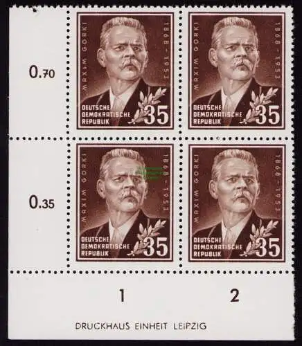 DDR DV 3599 354 YI DV im Viererblock  ** Maxim Gorki 1953