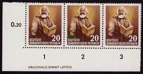 DDR DV 3596 348 DZ im Dreierstreifen ** 70. Todestag von Karl Marx 1953