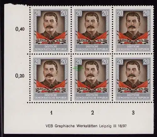 DDR DV 3619 425 DZ im 6er-Block  ** Stalin 1954