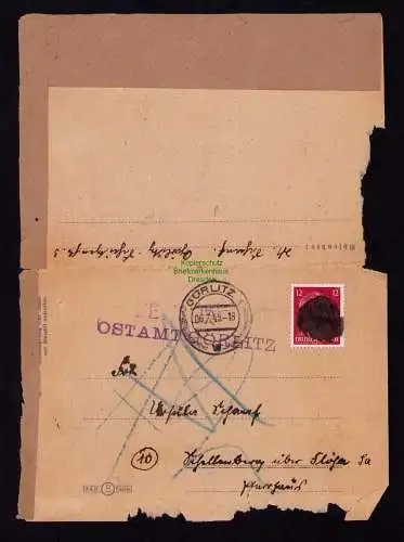 B18683 Brief SBZ Sächsische Schwärzung Postamt Görlitz Zensur 06.7.45 1945