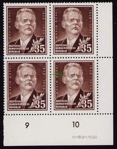 DDR DV 3600 354 YI DZ im Viererblock  ** Maxim Gorki 1953